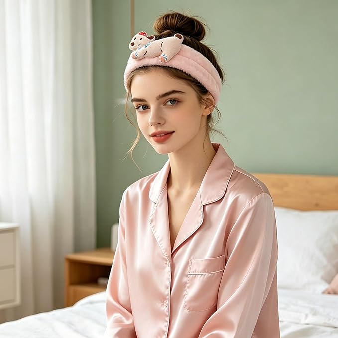 PERFECTSIGHT Kawaii Headband for Spa, Makeup, Washing Face, Party - 2 Pack Cute Hair Band for Shower Beauty Skincare, Soft Facial Headbands for Girls and Women (White+Pink Puppy)