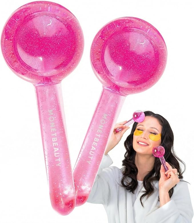 MonétBeauty Ice Globes for Face, Freezer Safe and Highly Effective Facial Globes for Daily Beauty Routines, Face Roller to Tighten Skin, Reduce Puffiness, Enhance Circulation and Complexion (Pink)