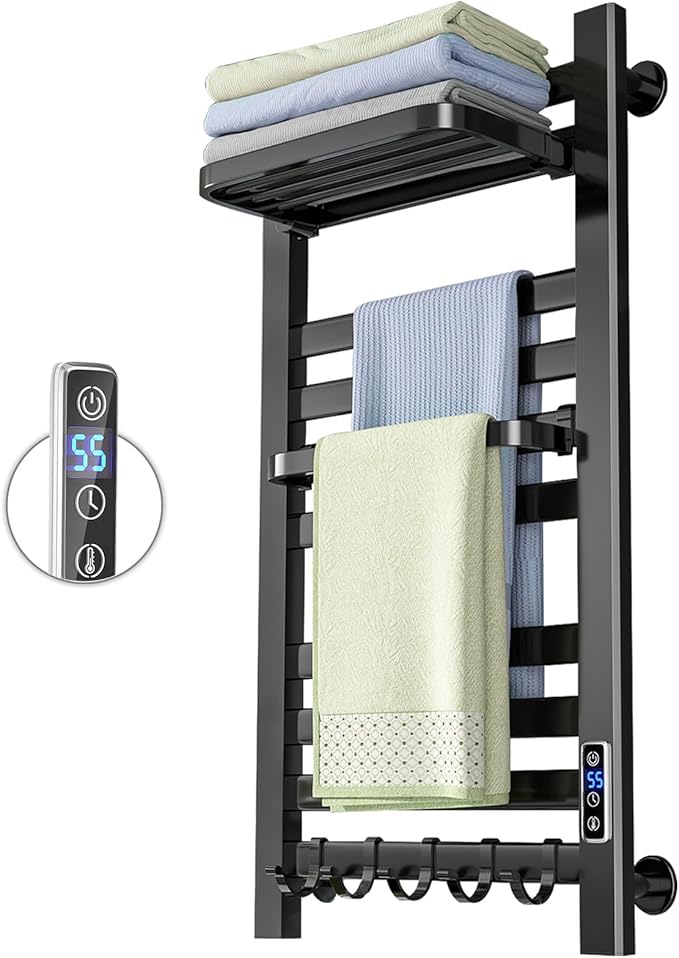 Electric Towel Warmer Rack for Bathroom, 110V 150W Heated Towel Rack with LED Display & 8H Timer, No Drilling/Wall Mounted