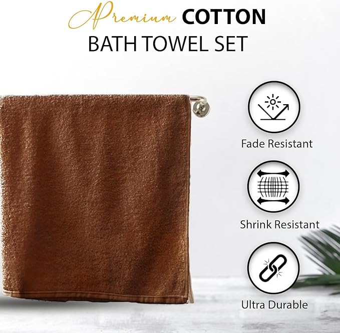 KAHAF COLLECTION 100% Cotton Bath Towels, 24x48 Pack of 6 Towels, Quick Dry, Highly Absorbent, Soft Feel Towel, Gym, Spa, Bathroom, Shower, Pool, Luxury Soft Towels (Brown, 24x48-6 Pack)