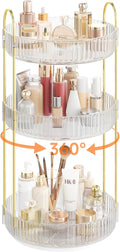 Rotating Makeup Organizer Countertop,Skincare Organizers,Spinning Perfume Tray Stand,Makeup Storage Organizer for Vanity,Bathroom Organizer and Storage,Lazy Susan,3 Tier,Clear