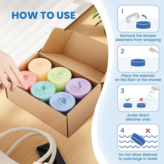 Shower Steamers 60 PCS with Individually Wrapped, Shower Bombs for Women with 6 Rich Scents, Rose Peppermint Citrus Eucalyptus Ocean Lavender, Mother's Day Valentines Birthday Present for Mom Wife Men