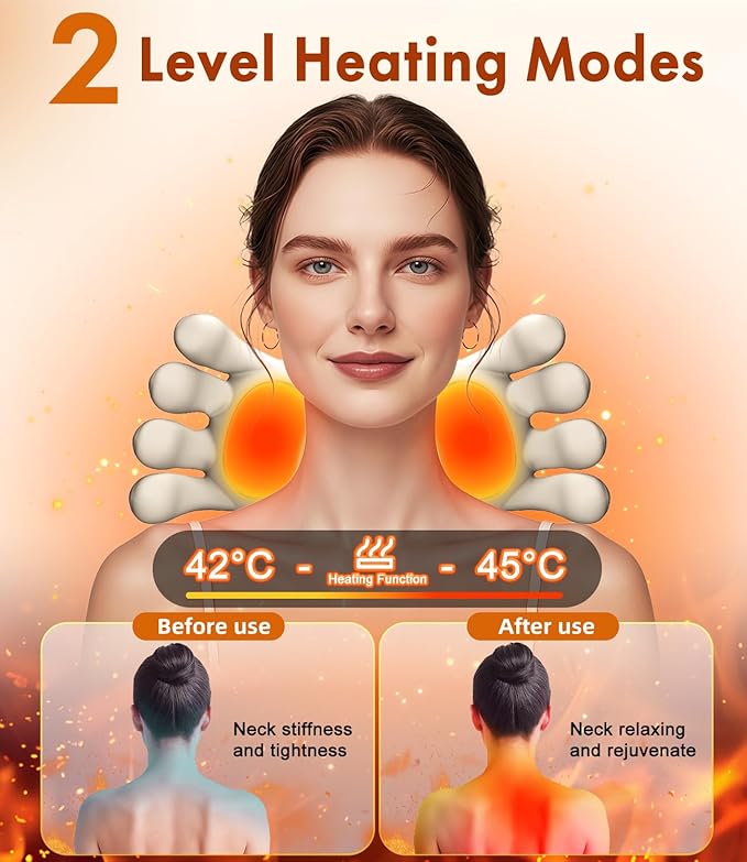 Wireless Neck Massager with Heat, Rechargeable Shiatsu Neck and Shoulder Massager for Pain Relief Deep Tissue, 4D Kneading Portable Back Massage with Simulated Human Hand Fingers for Muscle Relax Gift