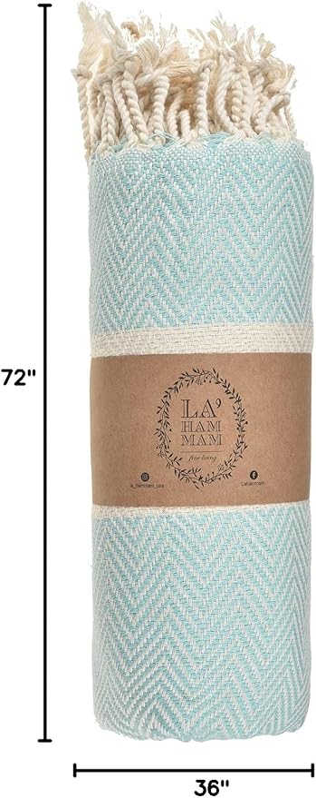 Personalized Embroidered Beach Towel | Throw Blanket, Easy Carry Sand Free, Highly Absorbent, Quick Dry, Turkish Towels for Travel Camping Bath Sauna Beach Gym Pool Yoga SPA by Lahammam, Herring, Aqua