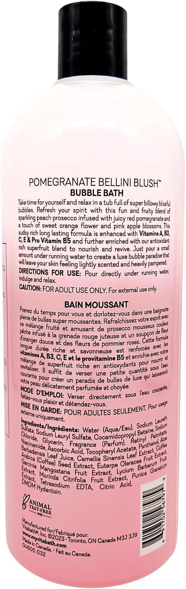 Vitabath Pomegranate Bellini Blush Bubble Bath Rich Foaming Bubbly Soak & Relaxing Aromatherapy Moisturizing & Nourishing Indulgent Suds for Women & Men All Skin Types - 33.8 fl oz