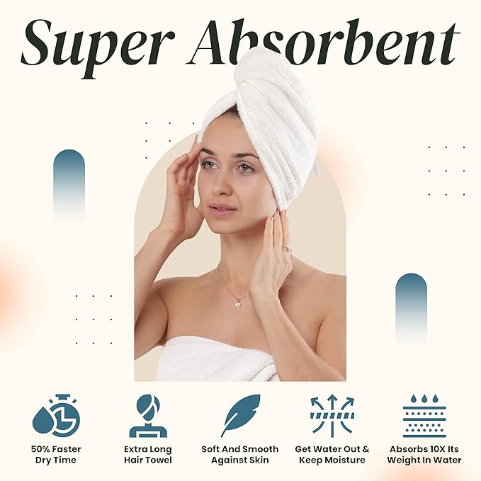 Huge Cotton Hair Towel Wrap for Women (Coral White)