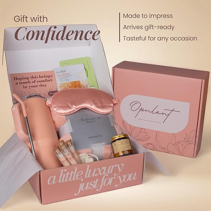 Opulent Luxury Self Care Gifts for Women - Hug in a Box Comfort Care Package - Spa Mothers Day Gift Set with 40 oz Tumbler & Cozy Blanket - Ideal for Thinking of You, Birthday, Sympathy & Corporate