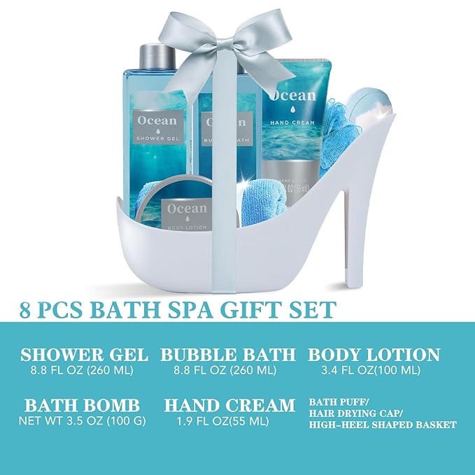 Spa Luxetique Gifts for Women High Heel Gift Set for Women 8pcs Ocean Breeze Spa Gift for Womens Birthday Gift for Womens Wife Girlfriend Coworker Nurse Mothers Day Gifts for Mom