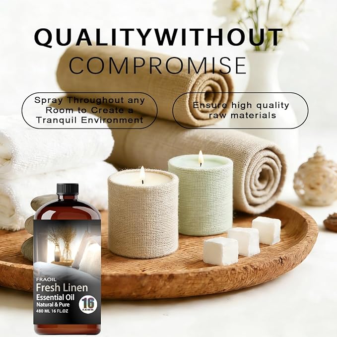 Fresh Linen Essential Oil, Fresh Linen Oil 16 Fl Oz 480ML for Diffuser Humidifier Yoga Cleaning DIY Candle Soap Making Perfume Gift for Women Fresh Linen Fragrance Oils