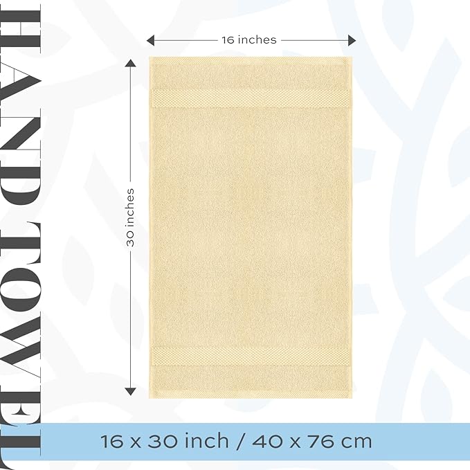White Classic Luxury Beige Hand Towels - Soft 100% Turkish Cotton | Highly Absorbent Hotel spa Bathroom Towel Collection | 16x30 Inch | Set of 6