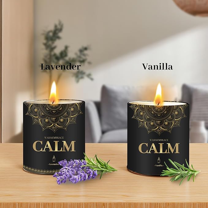 WarmEmbrace Scented Candles, 9 Oz Candle Sets for Home, Office, Meditation, Yoga, Candle Set for Women & Men, Mother's Day, Birthday, Christmas, Anniversary Present (2 Pack, Lavender & Vanilla)
