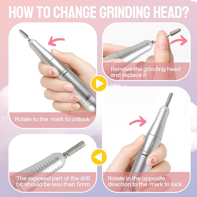 Droyek Electric Nail Drill Portable Nail Drill Professional 45000 RPM 6 Salon Quality Drill bits 6 Sanding Bands Portable & Low Noise for Acrylic Nails Gel Polishing Removing Bits Kit for Home Use