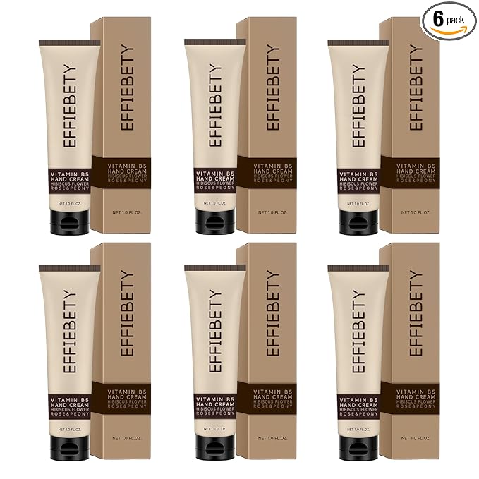 Vitamin B5 Hand Cream 6 Pack, Fast-Absorbing & Non-Greasy for Deeply Hydrated, Soft Skin, Infused with Hibiscus Flower, Rose & Peony, Vegan & Cruelty-Free (1 fl oz)