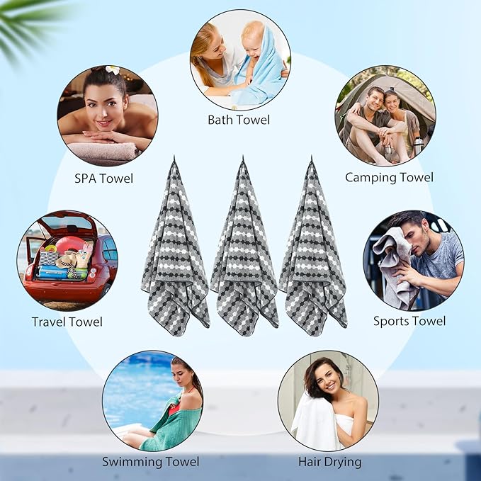SmoothNovelty 16 Pack Microfiber Bath Towels Bulk 27'' x 60'' Oversized Size Bath Towel Highly Absorbent Extra Large Soft Drying for Beach Shower Summer Salon Sport Gym Party (Cone,Grey)