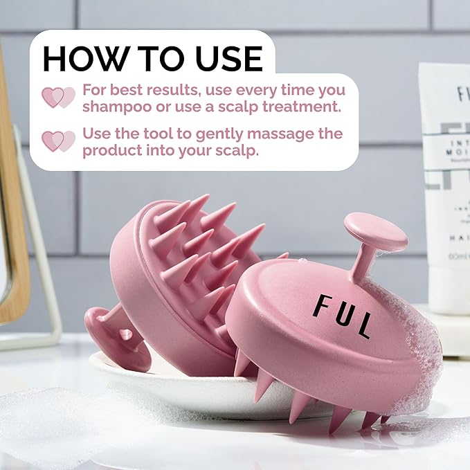 FUL Scalp Massager with Super Soft Silicone Brush for Hair Growth and Exfoliating Scalp, Ideal Scalp Massager Hair Growth Tool and Scalp Brush for Stimulating Hair and Cleansing (Pink)