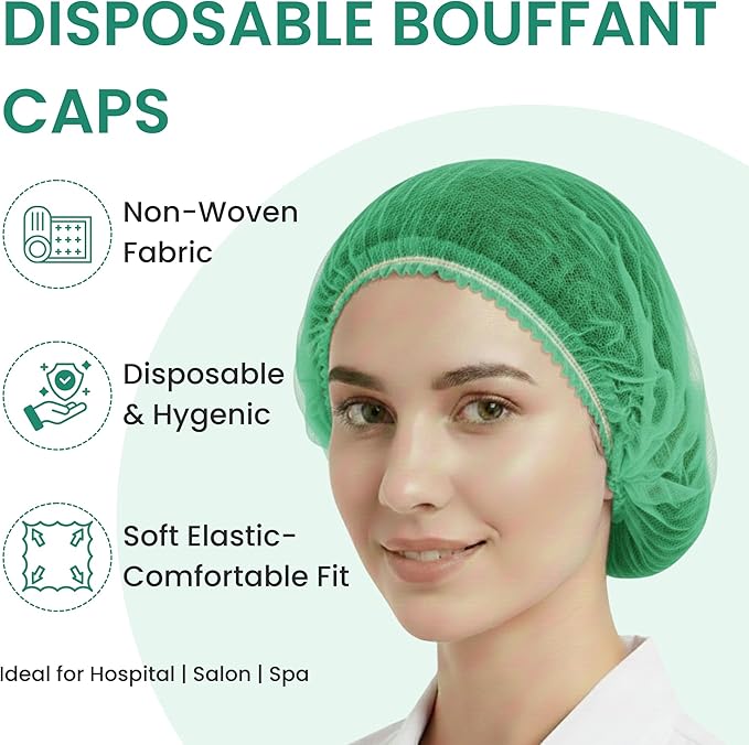 Disposable Bouffant Caps 21 Inch Non Woven Hair Net Elastic Head Cover For Food Service Kitchen Salon Lab Spa And Hygiene Use