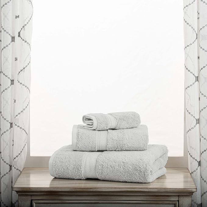 SUPERIOR Egyptian Cotton Pile 3 Piece Towel Set, Includes 1 Bath, 1 Hand, 1 Face Towel/Washcloth, Ultra Soft Luxury Towels, Thick Plush Essentials, Guest Bath, Spa, Hotel Bathroom, Silver