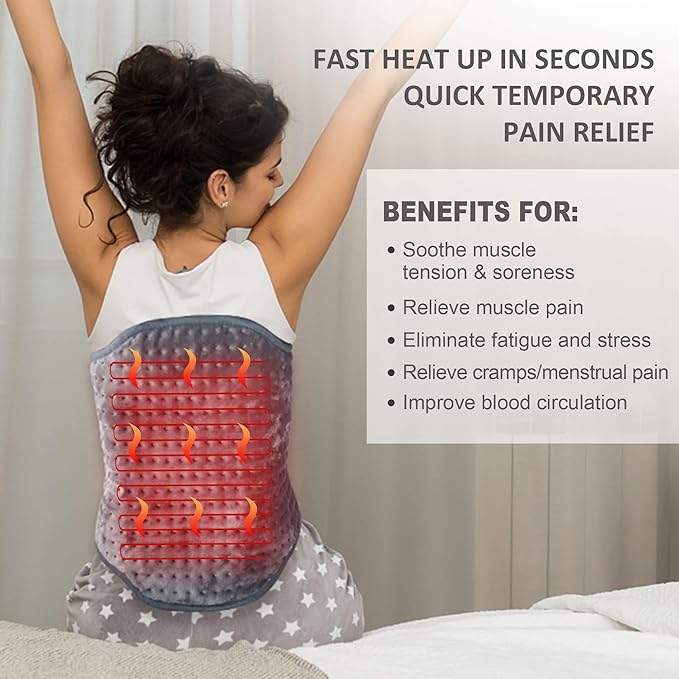 Snailax Heating Pad for Back Pain Relief，Electric Heat Pad for Period Cramps, Neck, Shoulders, Heated Pad with Adjustable Strap, 6 Heat Levels, Auto Shut Off, 16”x24”,Washable,Gifts for Mom Wife