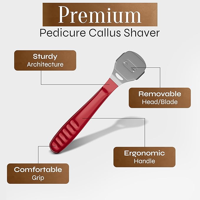 Facón Professional Callus Shaver Remover with 50 Blades, Pedicure Razor for Feet & Hands, Foot Razor for Callus Removal, Callus Blade Remover, Corn Shaver, Surgical Grade Premium Stainless Steel Tool