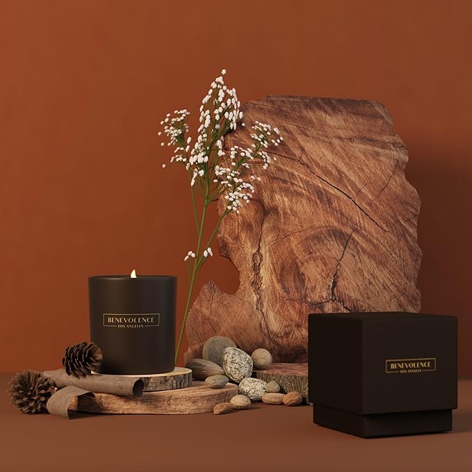Benevolence LA Pine Scented Candle | Soy Christmas Candles, Black Candle for Home | Holiday Candles Gifts for Women and Men | Home Fragrance | Aromatherapy | Bathroom Freshener | 8oz, 45 Hour Burn