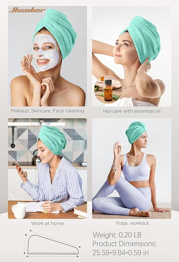 Hicober Microfiber Hair Towel, Hair Turbans for Wet Hair, Drying Hair Wrap Towels for Curly Hair Women Anti Frizz, 3 Packs (Green,Purple,Grey)
