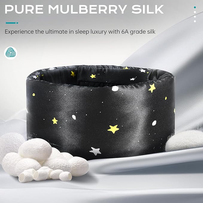 MUSICOZY Silk Sleep Mask for Women Men, Ultra-Soft Mulberry Silk Eye Mask with Adjustable Velcro Strap, Breathable Sleep Mask for Total Darkness, Perfect for Travel, Naps & Nighttime Rest