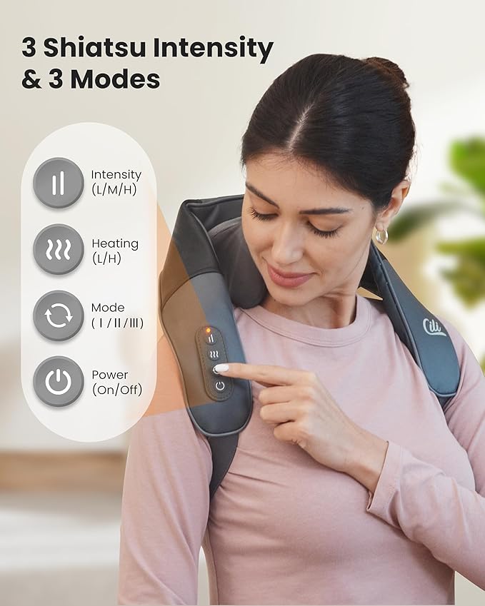 CILI Cordless Neck Massager with Heat, 4D Shiatsu Shoulder Back Deep Tissue, Neck Back Massager Pillow, Wider Massage Head & More Heating Area