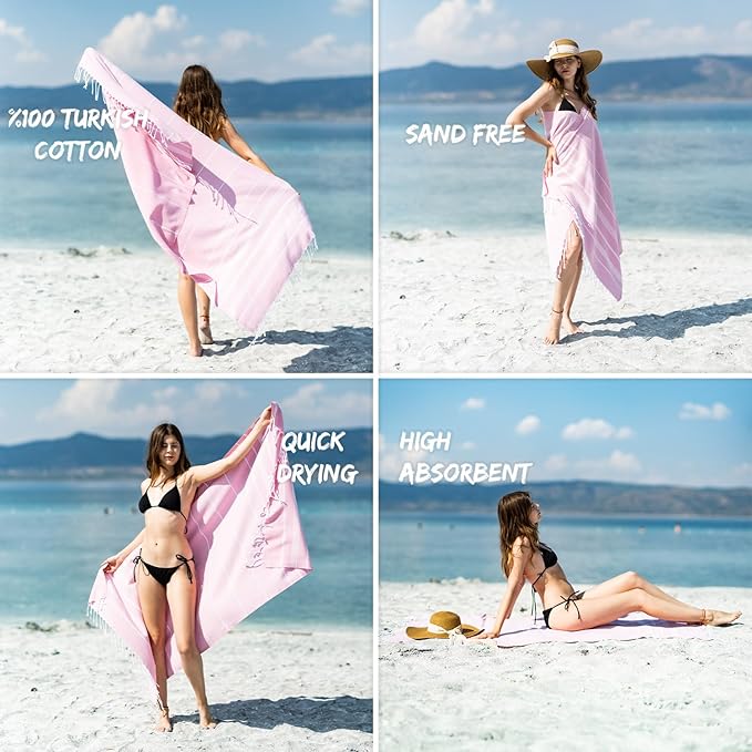 Ray Silver Turkish Beach Towel – 100% Cotton 40x71 Quick Dry Oversized Sand Free Lightweight Blanket for Travel Camping Bath Sauna Pool Gym Yoga (1pc - S-Pink)