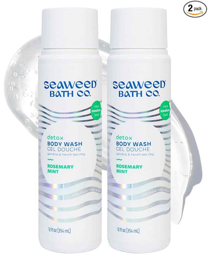 Seaweed Bath Co. Detox Body Wash - Rosemary Mint | Hydrating Foaming Cleanser with Refreshing Natural Ingredients | Vegan, Paraben and Sulfate Free Shower Gel for Women and Men | 12 oz (Pack of 2)
