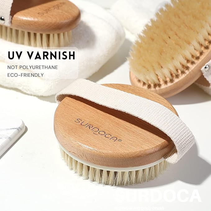 SURDOCA Dry Brush, Body Exfoliating Scrubber, Massage Brushes for Improve Circulation, Cellulite and Lymphatic Remover (Boar Bristles - B)