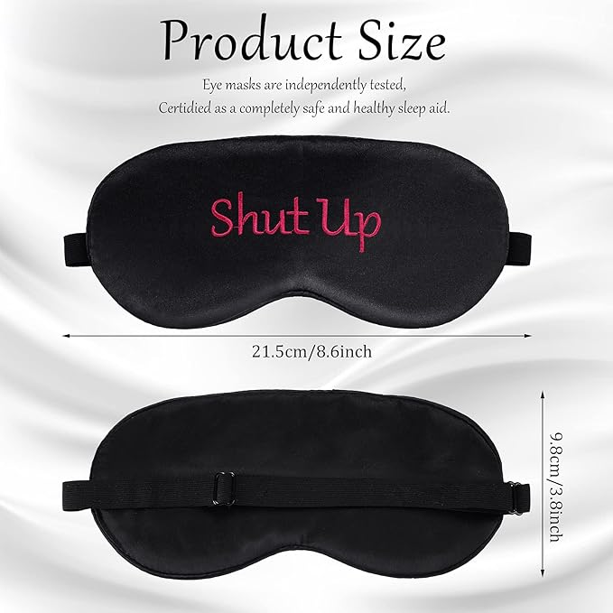 Geyoga 4 Pieces Funny Eye Mask for Sleep Soft Satin Blocking Blindfold with Adjustable Strap Silk Eye Cover Out Lights for Women Men Travel, Nap, Meditation (Black with Red Words,Classic Style)