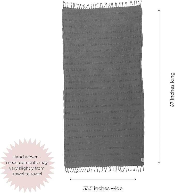 InfuseZen Stonewashed Turkish Bath & Beach Towel –100% Organic Turkish Cotton - Soft, Lightweight, Absorbent - Quick Dry, Sand Free - Swim, Pool, Shower, Travel - Peshtemal, Hammam Spa Towel - Black