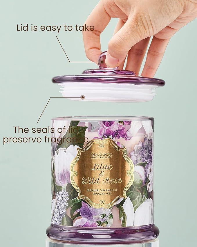 M&SENSE Lilac Rose Spring Floral Scented Candle, 2-Wick 12.7oz 75H Non-Toxic Natural Soy Candle, Relaxing Home Decor, Perfect Present for Mom Her