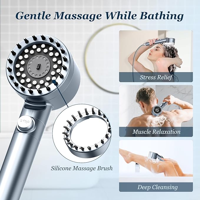 FEELSO Filtered Shower Head with Handheld, High Pressure 4 Spray Showerhead with Filters & Upgraded Anti-clog Nozzles for Hard Water -Remove Chlorine, Reduce Dry Itchy Skin -ON/OFF Switch, Blue