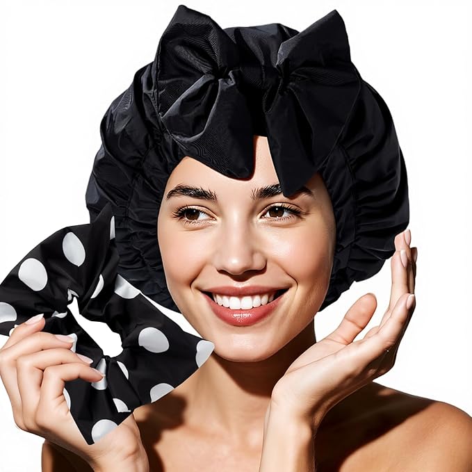 Years Calm Extra Large Shower Cap for Long Thick Hair – Waterproof Double Layer Bath Cap with Satin Lining, Secure Elastic Fit for Braids, Curls & Extensions
