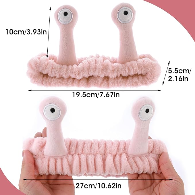 WLLHYF Spa Headband Facial Makeup Head Band Microfiber Soft Coral Fleece Head Wraps Snail Cartoon Cute Hair Accessories Elastic Skincare Hair Band for Women Girls Washing Face Beauty (Pink)