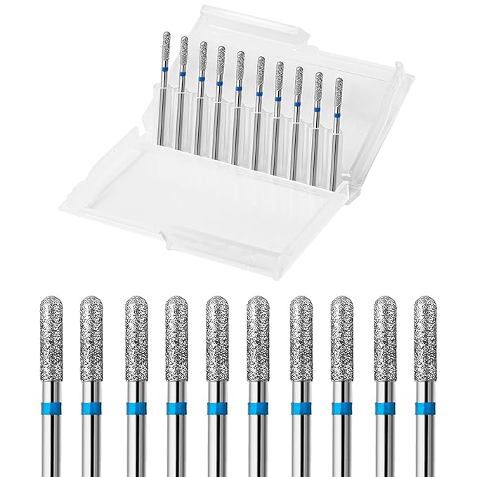 10pcs Safety Round Barrel Cuticle Drill Bits, Carbide Diamond Nail Bits for Dead Skin Removal&Nail Shaping, 3/32'' Two Way Rotate, Professional Manicure Pedicure Salon Tools, Medium-M