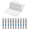 10pcs Safety Round Barrel Cuticle Drill Bits, Carbide Diamond Nail Bits for Dead Skin Removal&Nail Shaping, 3/32'' Two Way Rotate, Professional Manicure Pedicure Salon Tools, Medium-M