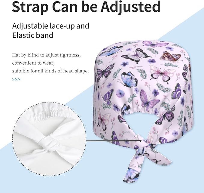 Adjustable Working Cap with Sweatband for Women Men, Moisture Wicking Nurse Surgical Caps for Chef Spa Fits Most Long Hair