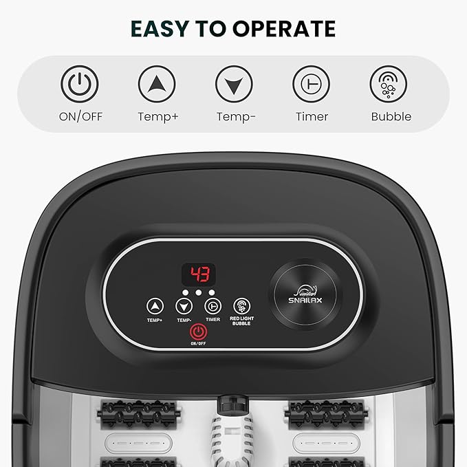 Snailax Foot Spa with Heat, Foot Bath, Collapsible Foot Spa Bath Massager with 8 Massage Rollers, Temperature Control, Bubbles, Pumice Stone, Foot Soaking Tub