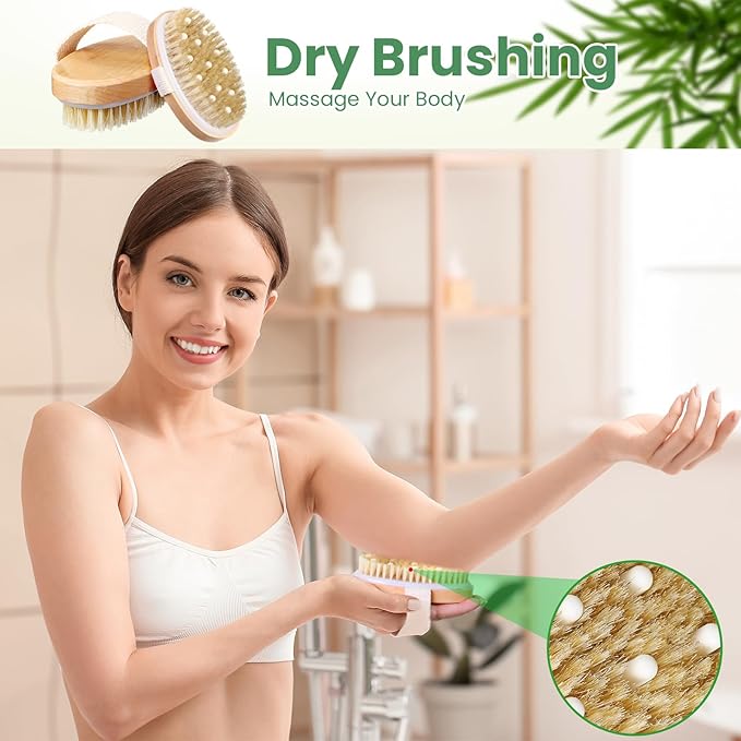Gejoy 30 Pcs Dry Brushing Body Brush for Lymphatic Drainage Exfoliating Brush with Massage Nodule Dry Skin Body Scrubber Cellulite Shower Circulation Dead Exfoliator (4.92 x 2.56 Inches,Wood Color)