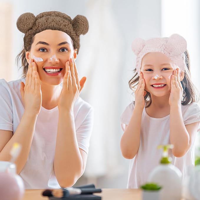 WHAVEL 2PCS Spa Headband - Cute Bear Ears Makeup Headband for Face Wash, Soft Facial Hair Band (Pink, Coffee)