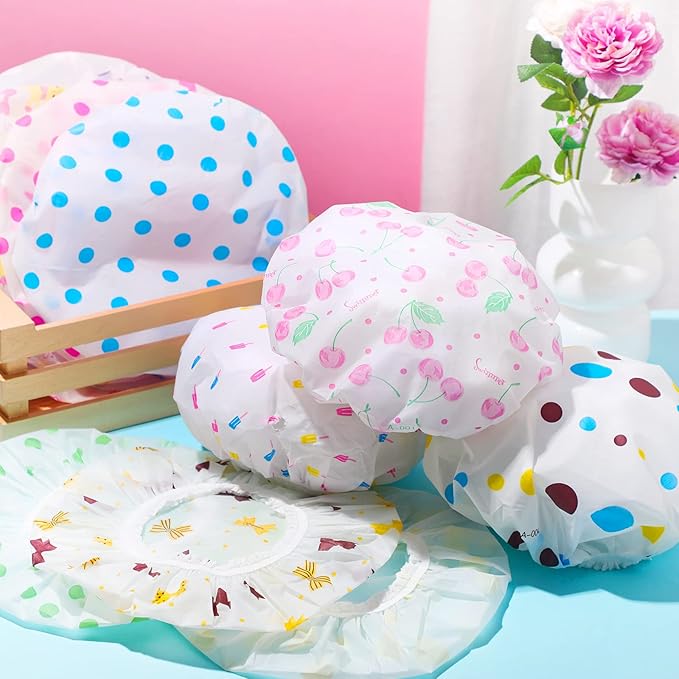 20 Pcs Reusable Plastic Shower Caps for Women, Bulk Waterproof Shower Caps Bath Hair Bonnets with Elastic Band Assorted Colors for Home, Salon & Spa