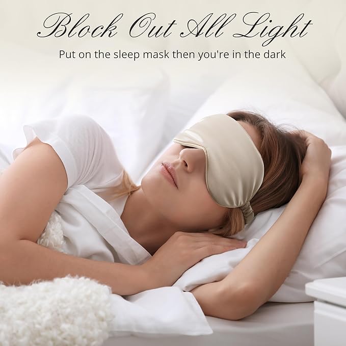 BOKOR Nature Silk Sleep Eye Mask, Sleeping Mask, Dark Circles and Puffiness, Improve Sleep, Light Blocking Eye Cover - Champagne