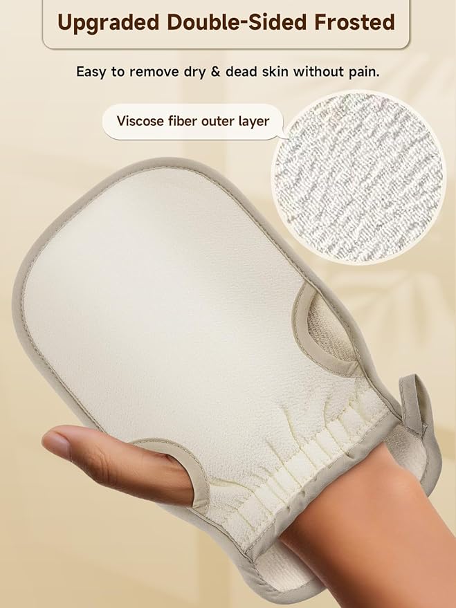 Exfoliating Glove (Original) Machine Washable Newly Upgraded With Thumb Holes Korean Body Scrubber 100% Vegan Viscose Exfoliating Mitt for Dead Skin Removal, Keratosis Pilaris & Self-Tan Prep