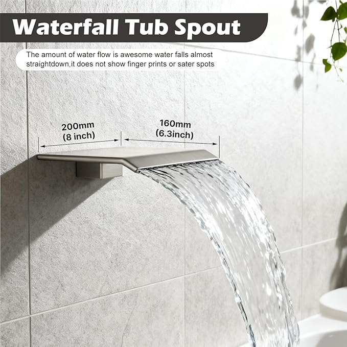 Midanya Shower System with Tub Spout,Bathtub Shower Faucet Set with Square Rainfall Head and Handheld Sprayer Wall Mount Tub Faucet Set with Valve and Trim Kit,12 Inch Brushed Nickel