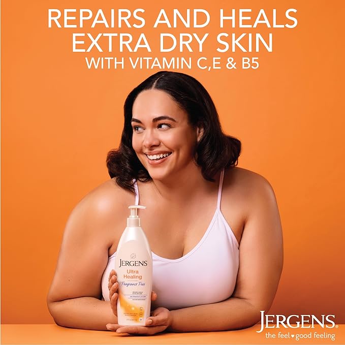 Jergens Ultra Healing Dry Skin Lotion, Hand and Body Moisturizer for Quick Absorption into Extra Dry Skin with Hydralucence Blend, Vitamins C, E and B5, White, 21 oz (Pack of 2)