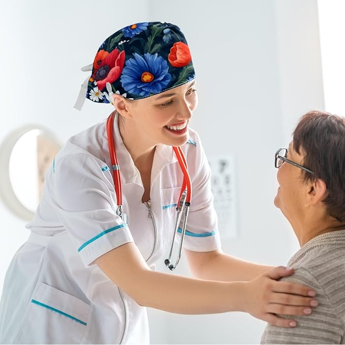 Scrub Cap with Hair Scrunchy, Ponytail Holder Surgical Cap