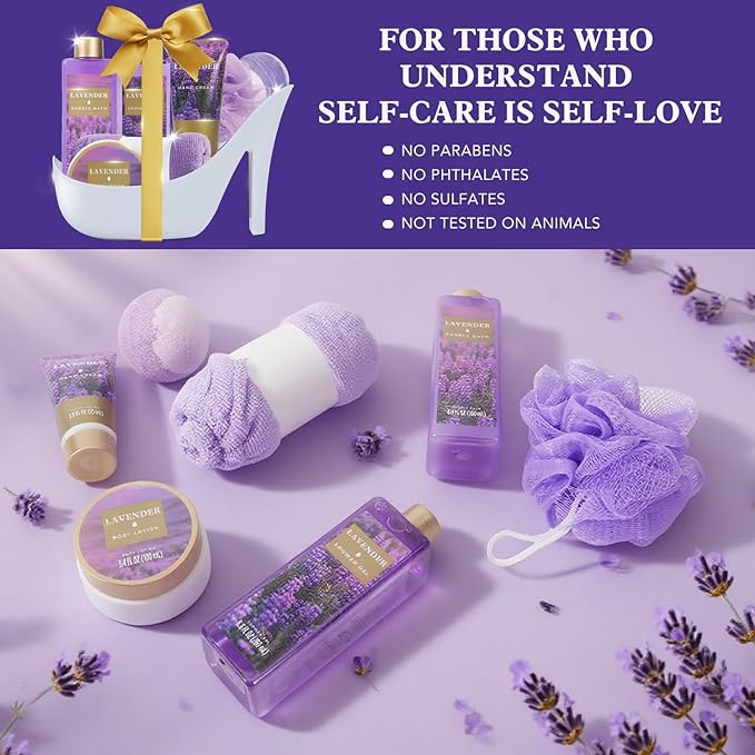 Spa Luxetique Gifts for Women 8pcs Relaxing Lavender Gift Set for Women High Heel Spa Gift for Womens Birthday Gifts for Womens Mom Grandma Teacher Nurse Mothers Day Gift