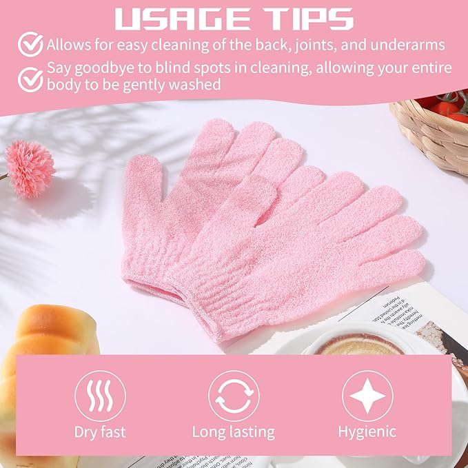 50 Pairs Exfoliating Gloves for Body Bulk, Double Sided Bath Scrub Gloves for Shower, Body Exfoliator Mitt for Spa, Dead Skin Remover for Men Women (Pink)
